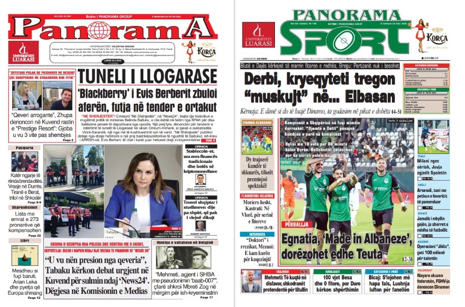 Lexoni faqen e parë të gazetës “Panorama” dhe “Panorama Sport”