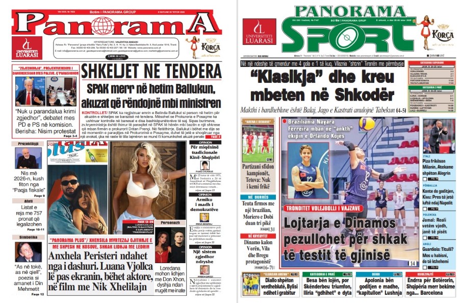 Lexoni faqen e parë të gazetës “Panorama” dhe “Panorama Sport”