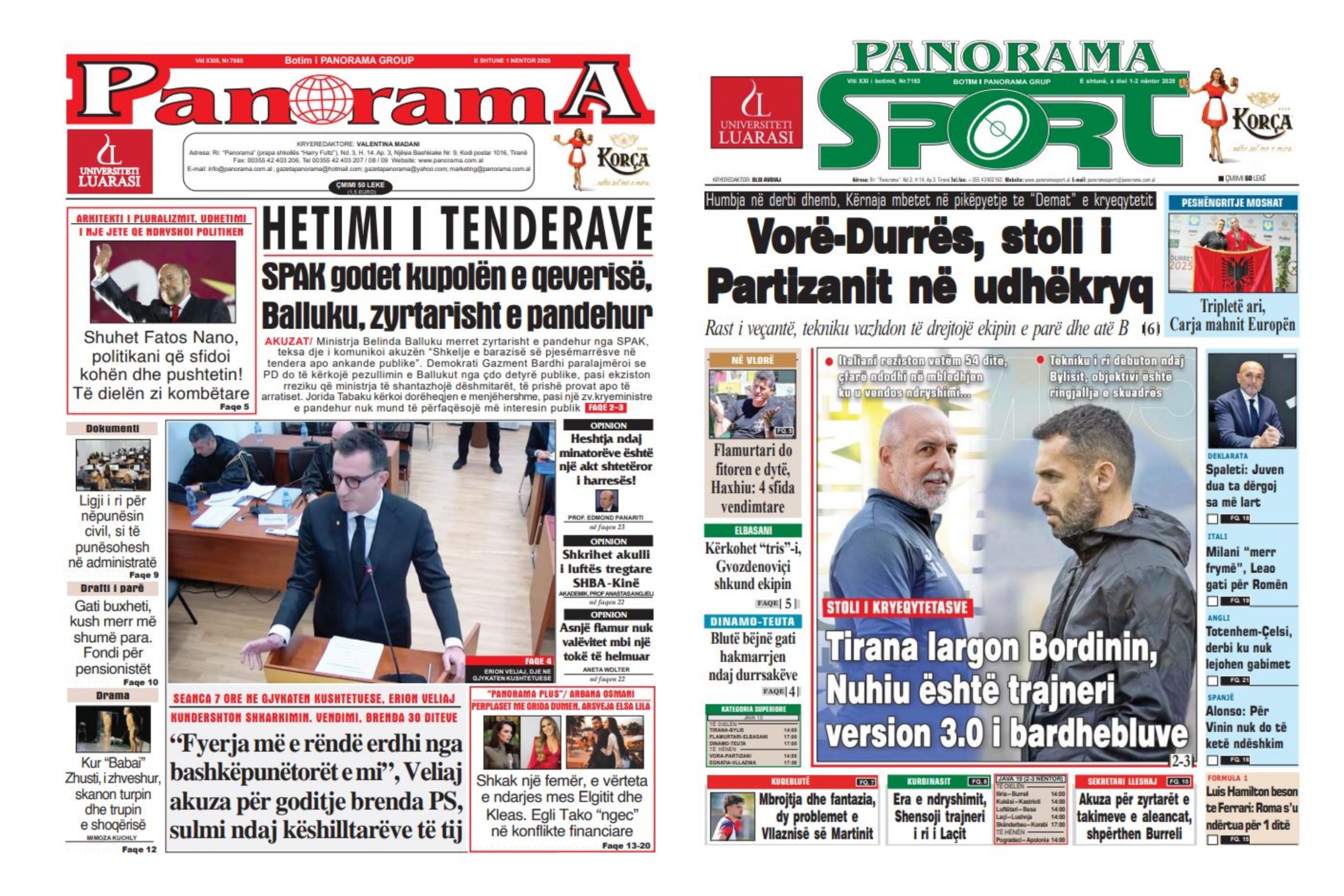 Lexoni faqen e parë të gazetës “Panorama” dhe “Panorama Sport”