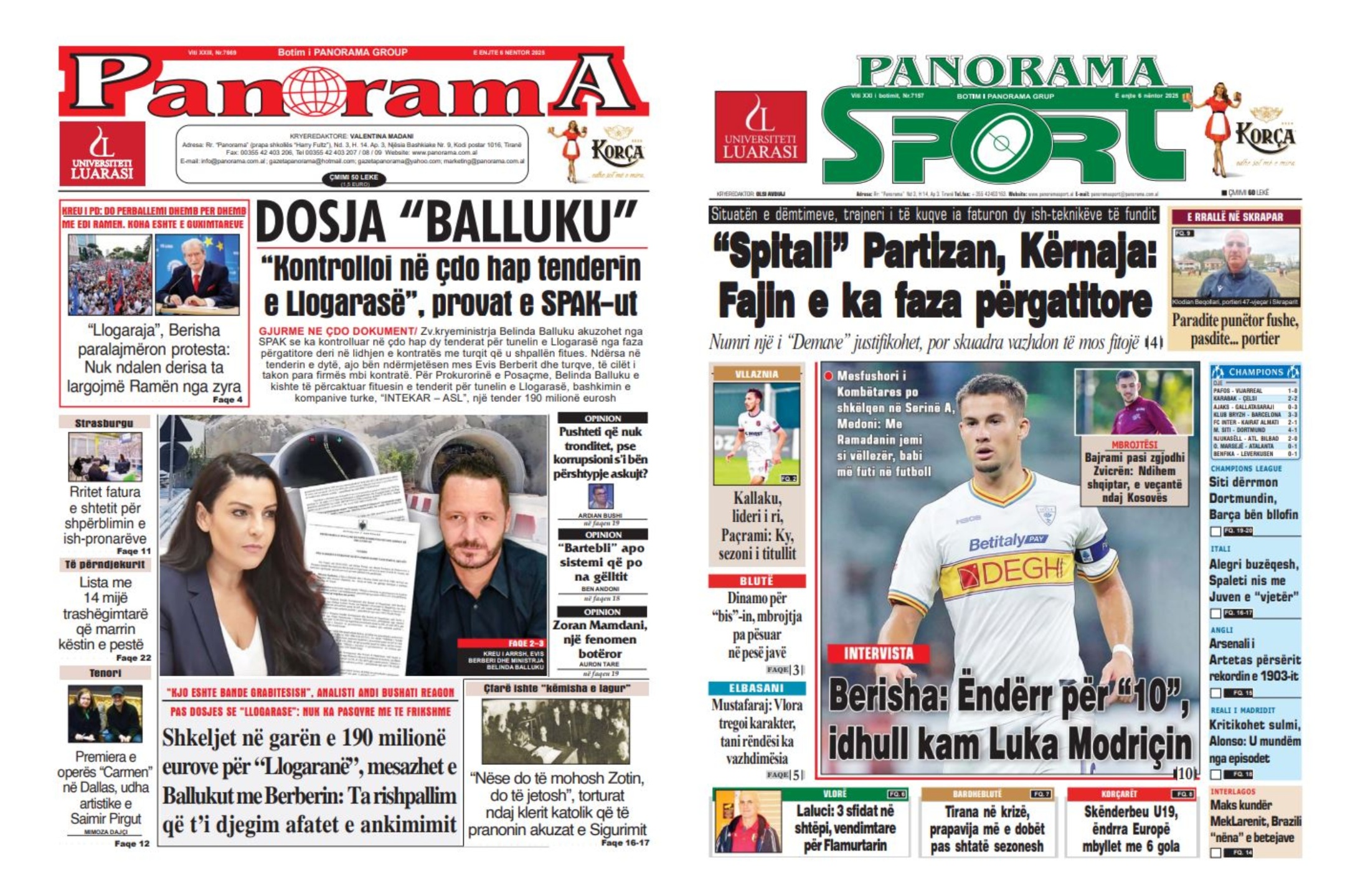 Lexoni faqen e parë të gazetës “Panorama” dhe “Panorama Sport”