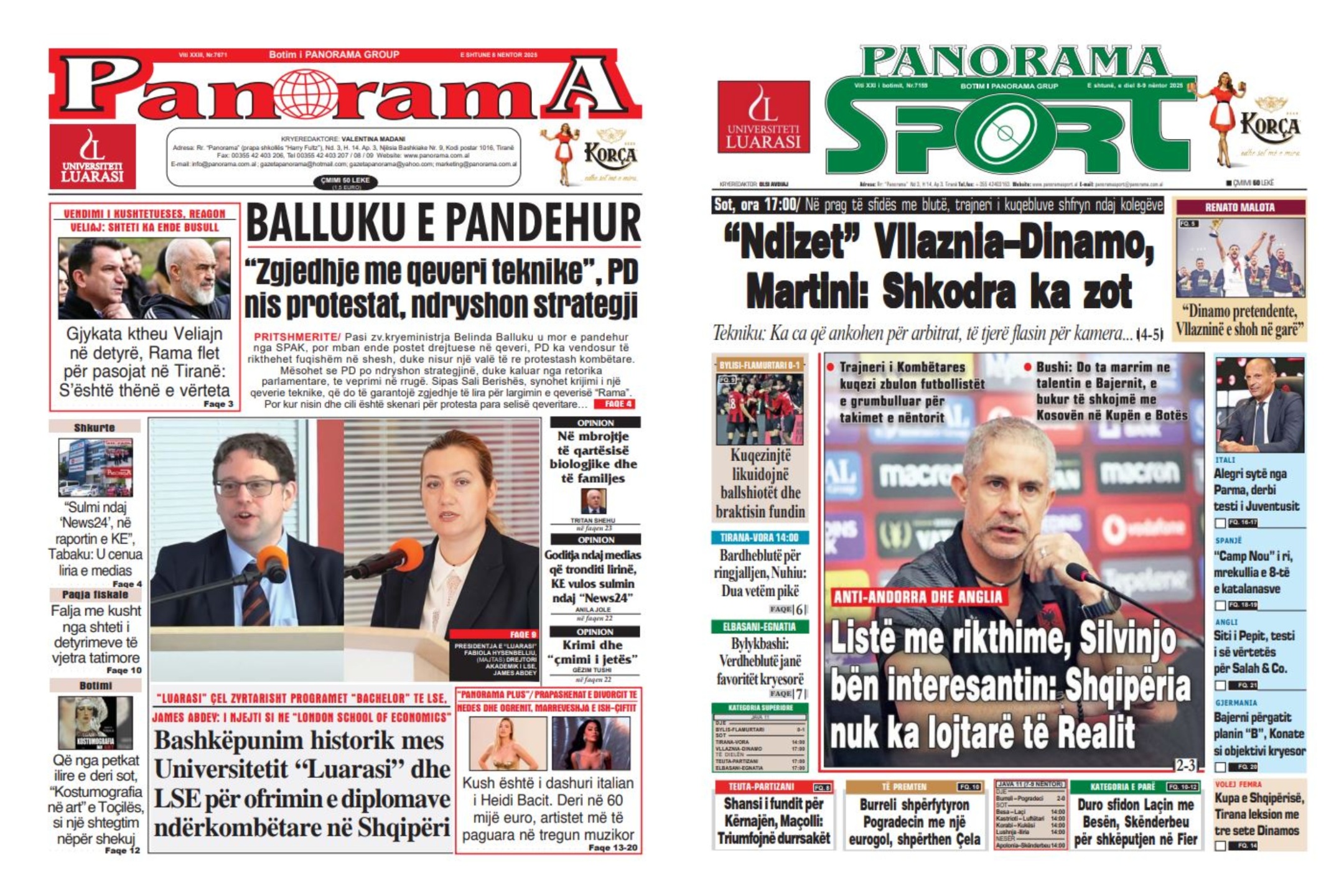 Lexoni faqen e parë të gazetës “Panorama” dhe “Panorama Sport”