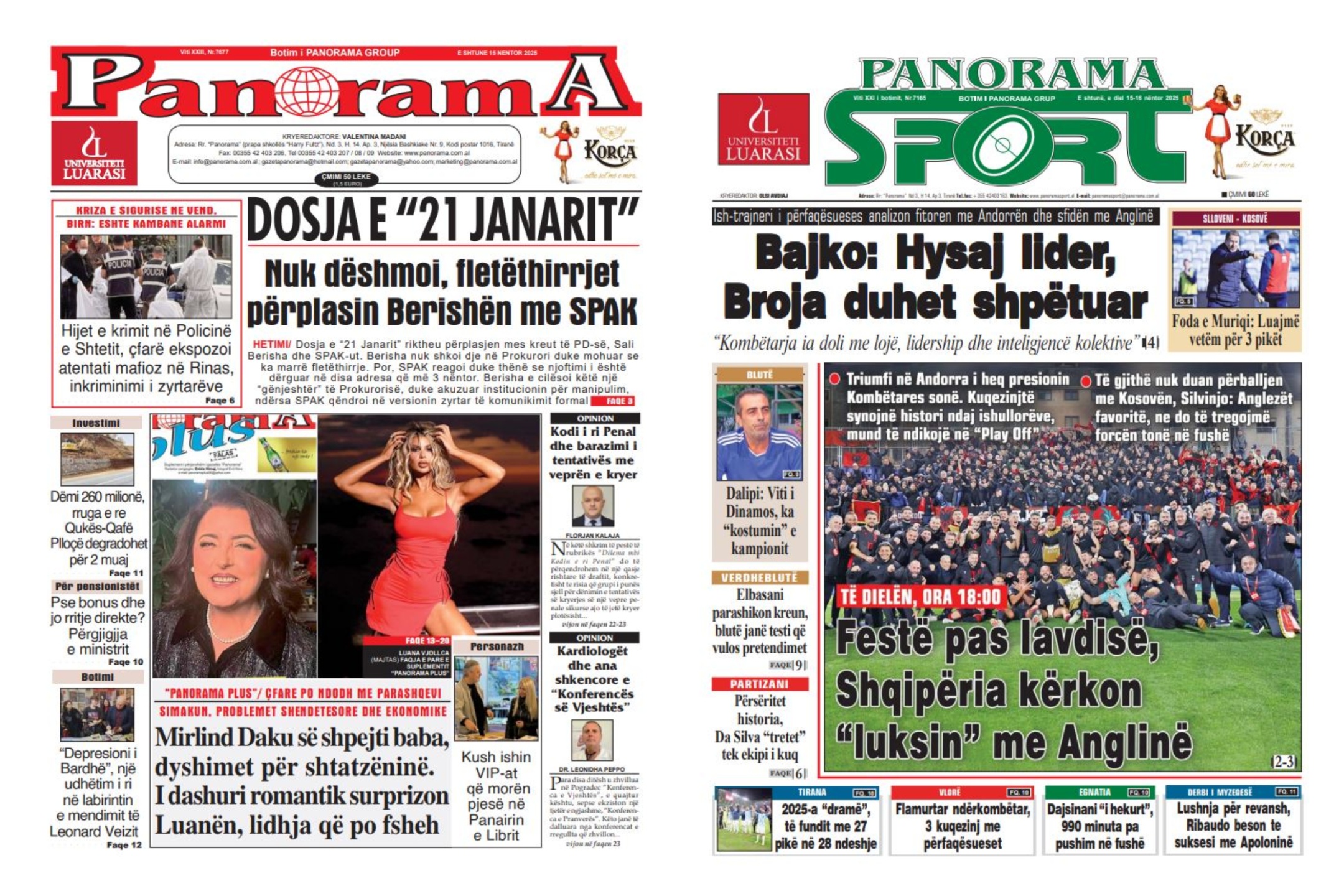 Lexoni faqen e parë të gazetës “Panorama” dhe “Panorama Sport”