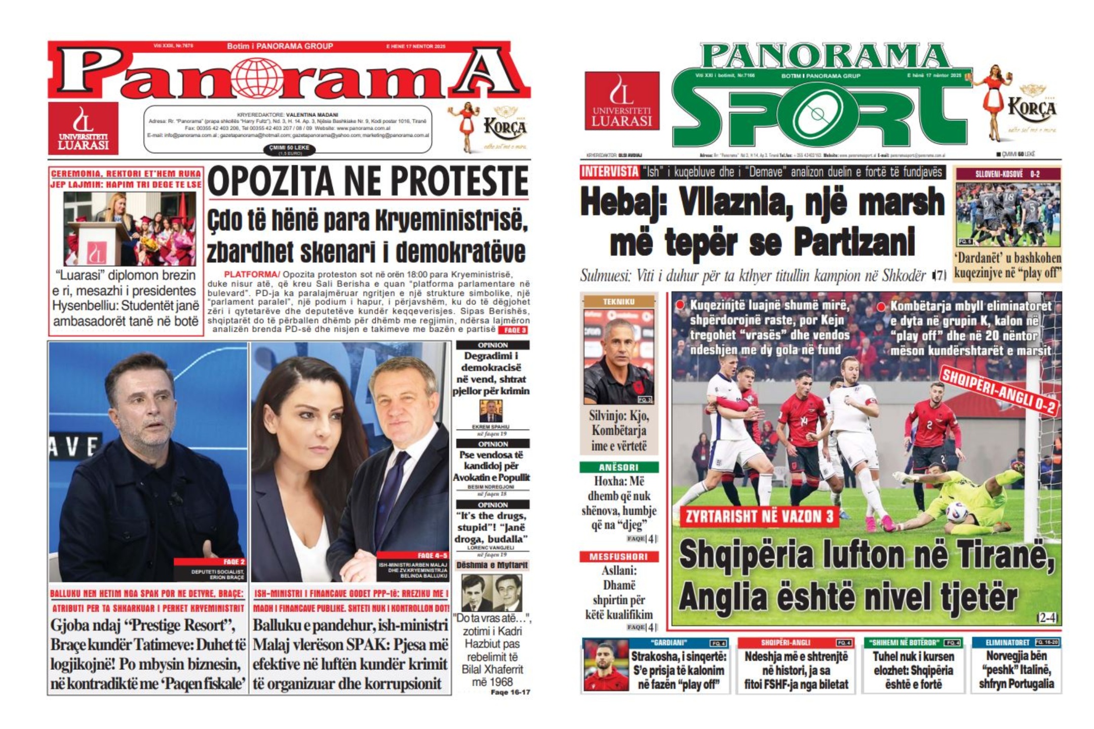 Lexoni faqen e parë të gazetës “Panorama” dhe “Panorama Sport”