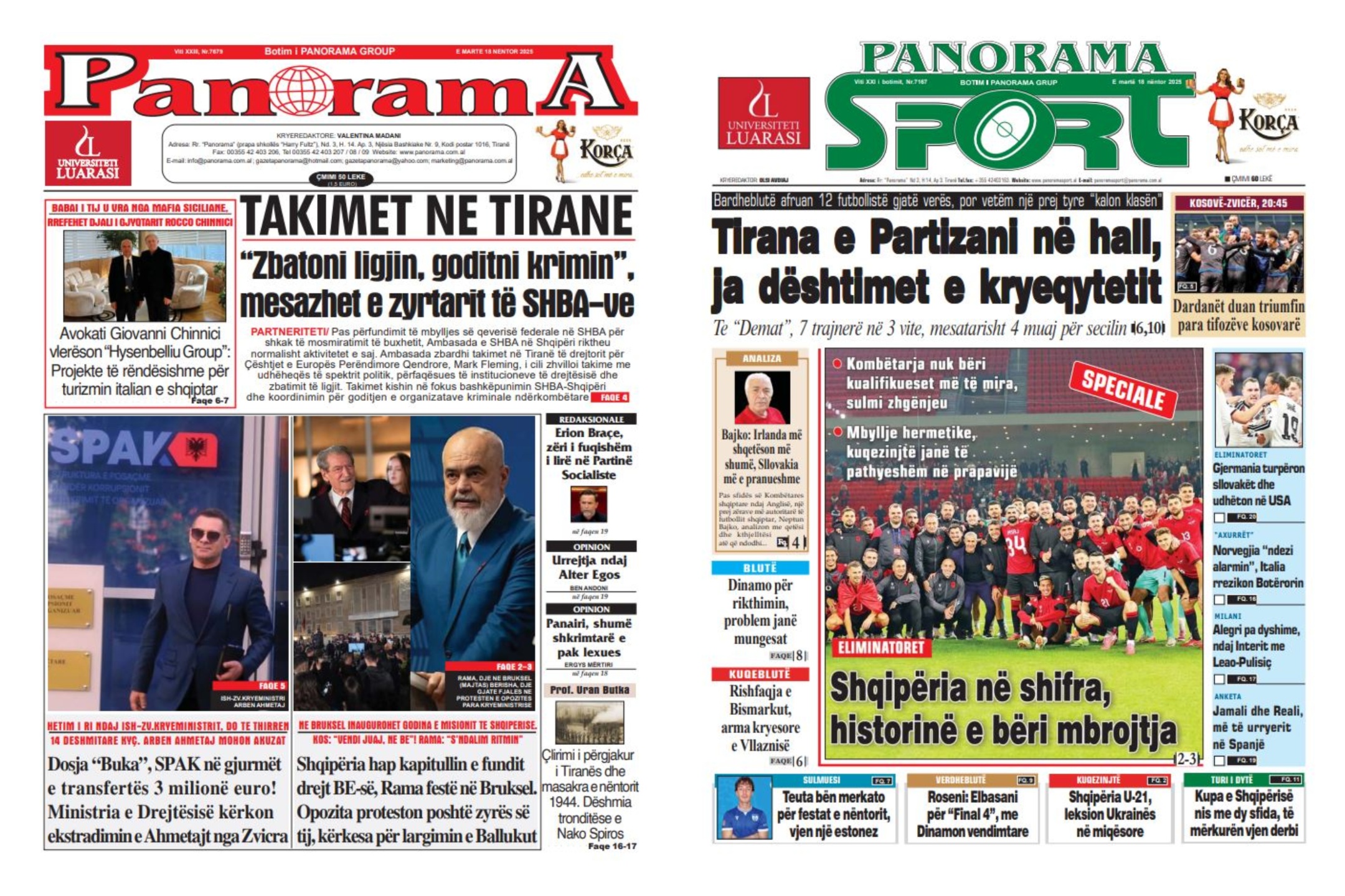 Lexoni faqen e parë të gazetës “Panorama” dhe “Panorama Sport”