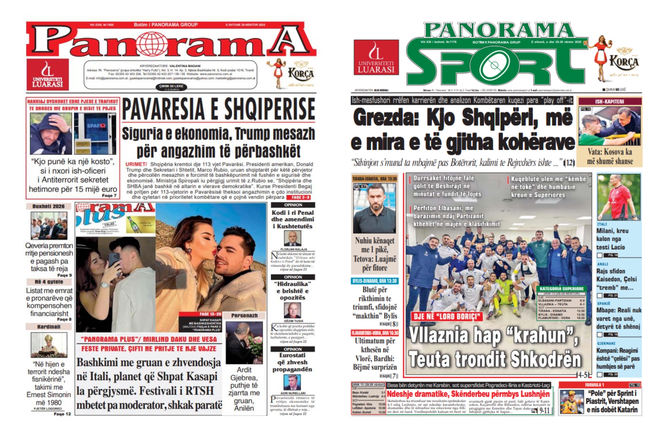 Lexoni faqen e parë të gazetës “Panorama” dhe “Panorama Sport”
