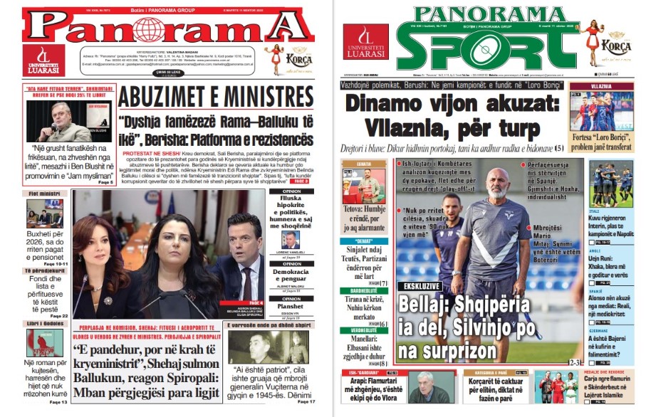 Lexoni faqen e parë të gazetës “Panorama” dhe “Panorama Sport”