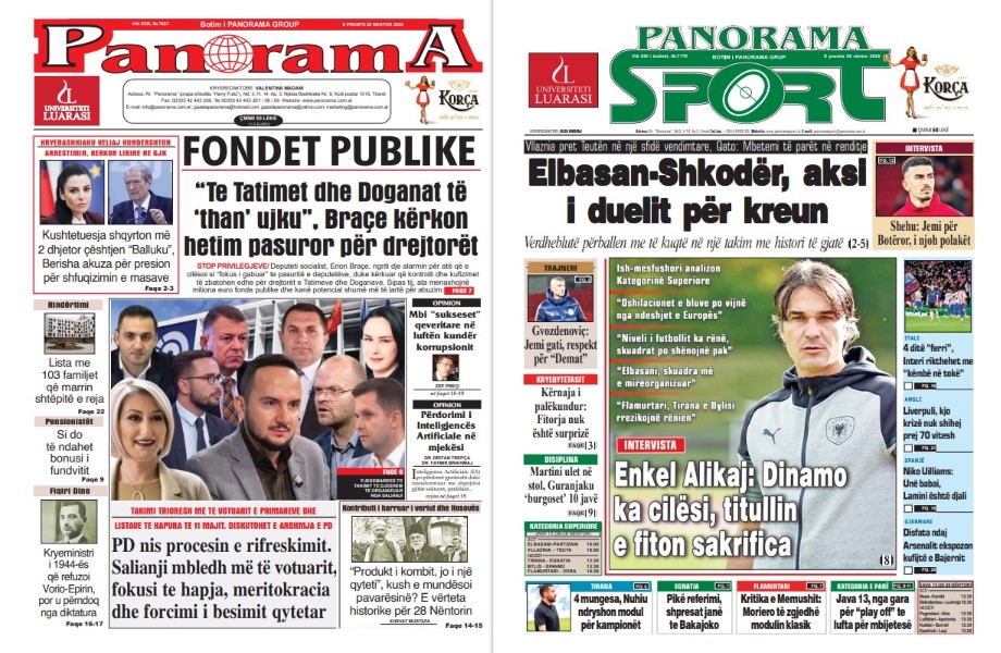 Lexoni faqen e parë të gazetës “Panorama” dhe “Panorama Sport”