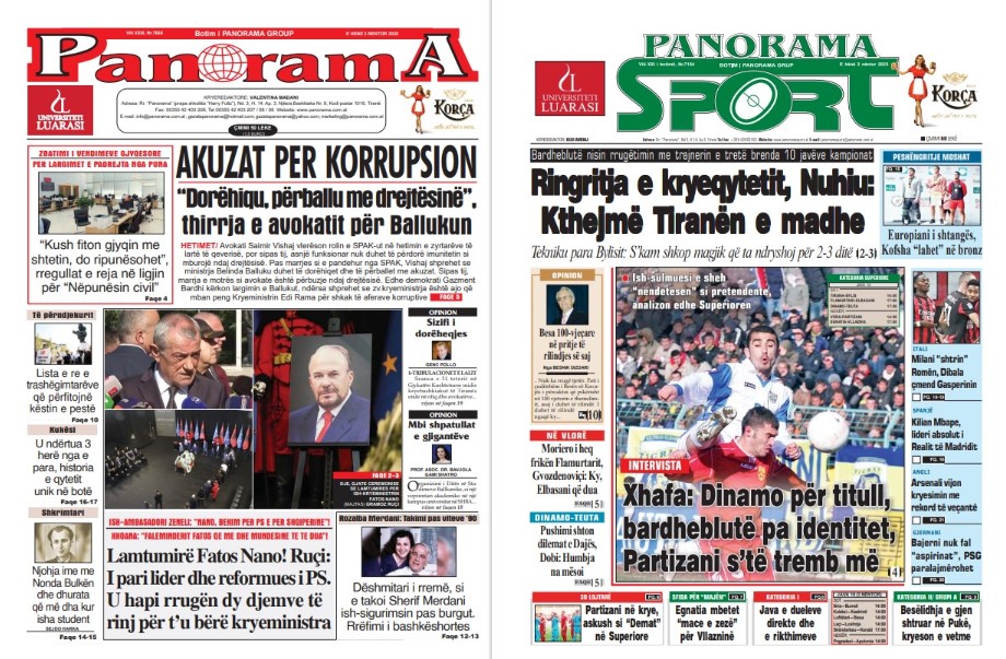Lexoni faqen e parë të gazetës “Panorama” dhe “Panorama Sport”