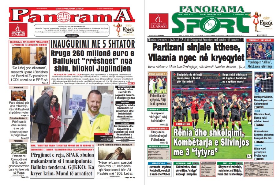 Lexoni faqen e parë të gazetës “Panorama” dhe “Panorama Sport”