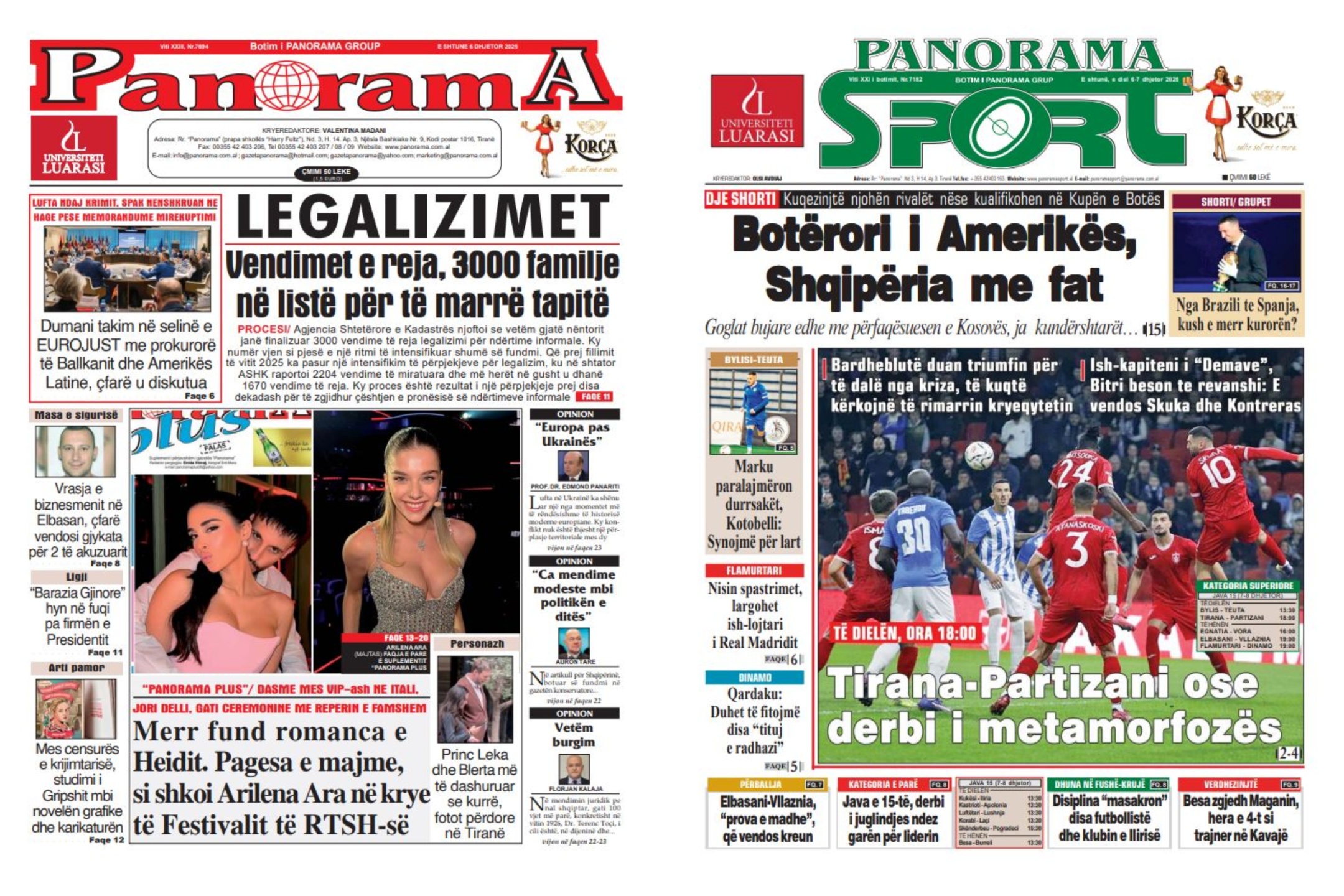 Lexoni faqen e parë të gazetës “Panorama” dhe “Panorama Sport”