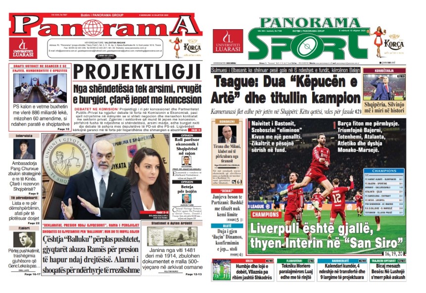 Lexoni faqen e parë të gazetës “Panorama” dhe “Panorama Sport”