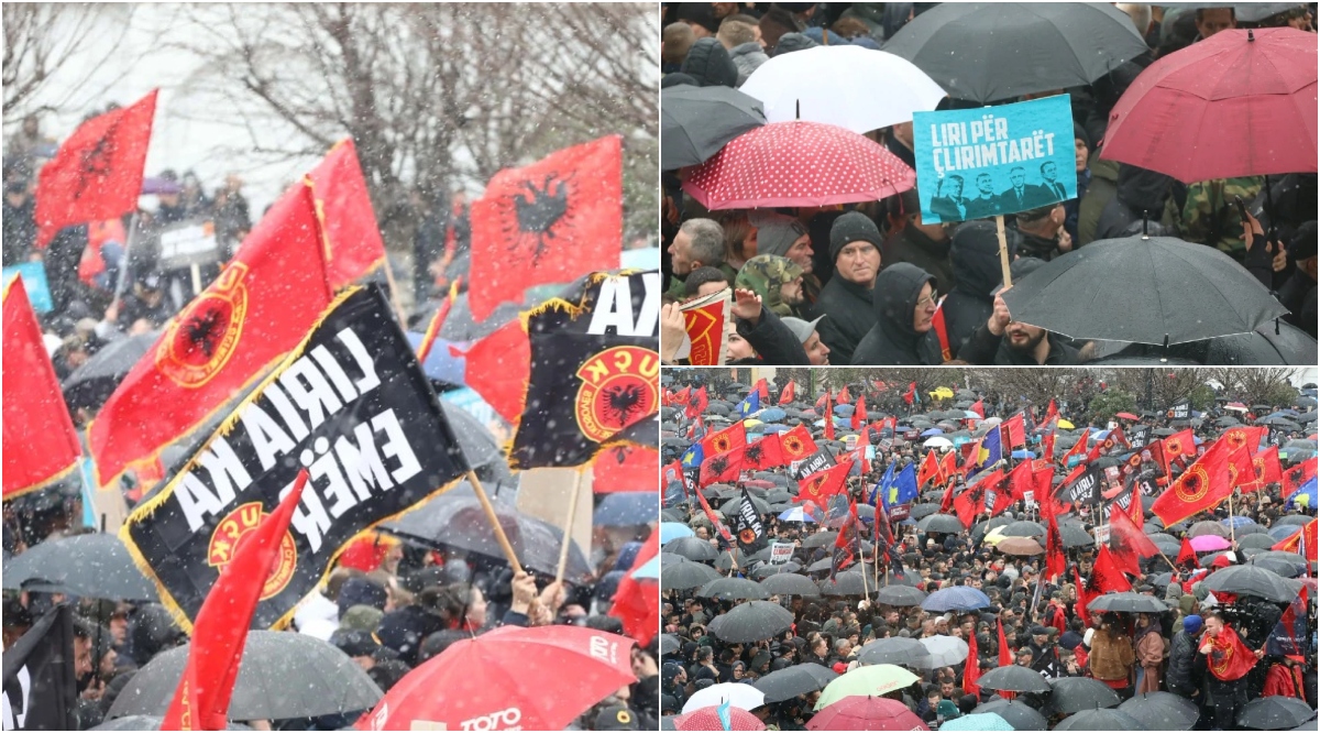 FOTOLAJM/ Protestë madhështore në Prishtinë në përkrahjet të ish-krerëve të UÇK që po gjykohen në Hagë, mijëra qytetarë mblidhen në marshin “Drejtësi, jo politikë”