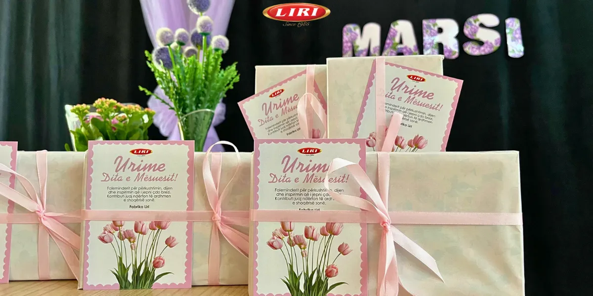 Për nder të 7 dhe 8 Marsit, kompania Liri dhuron produkte për stafin arsimor në disa
shkolla