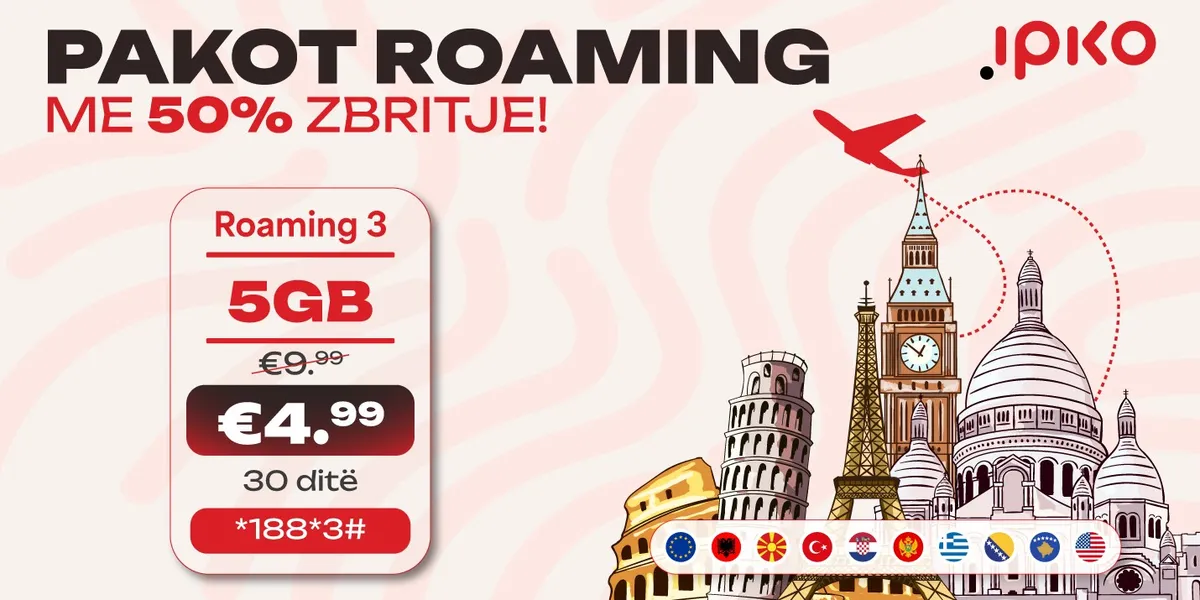 IPKO zbret çmimet e pakove Roaming për 50% – internet gjithkah, mëthjeshtë dhe më lirë se kurrë!
