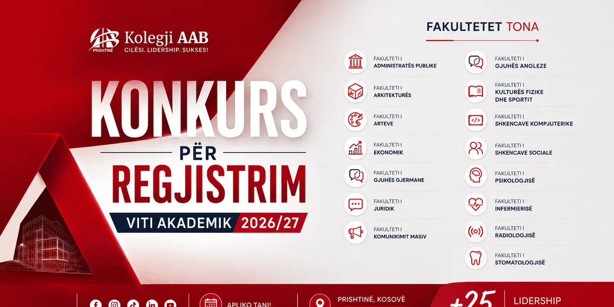 Kolegji AAB hap konkursin për regjistrimin e studentëve për vitin akademik 2026/27